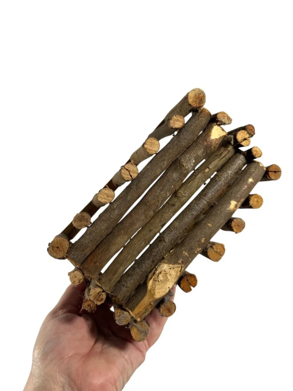Rustic Twig Basket Primitive Wood Branch Handle Farmhouse Country Decor